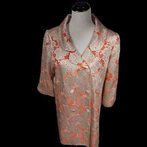 Silk Floral Vintage style Trench Coat Brocade Size L